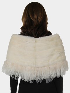 Woman's New Carolyn Rowan White Mink Fur Cape with Feathers