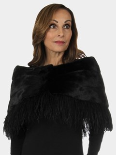 Woman's New Carolyn Rowan Black Mink Fur Cape with Feathers