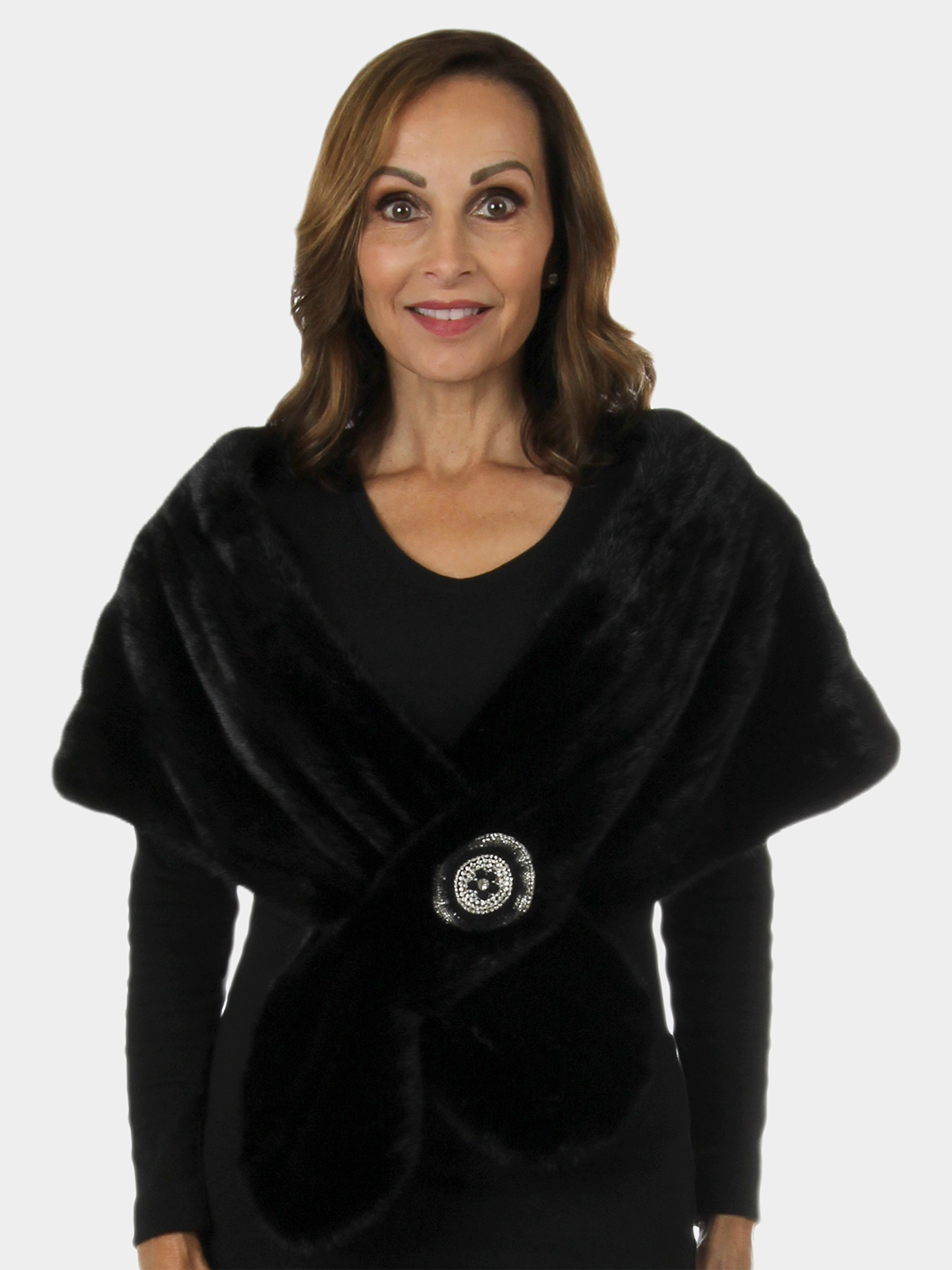 Woman's New Carolyn Rowan Black Short Nap Mink Fur Stole Wrap