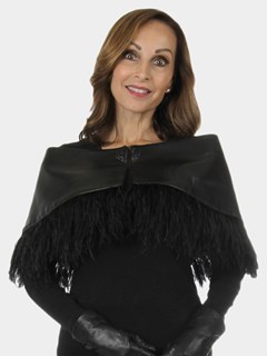 Woman's New Carolyn Rowan Black Robie Leather Stole