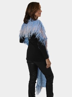 Woman's New Carolyn Rowan Light Blue and Blush Pink Silk and Ostrich Feather Shawl