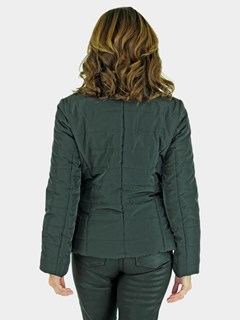 Woman's Black Quilted Fabric Zipper Jacket with Matching Mink Fur Trim