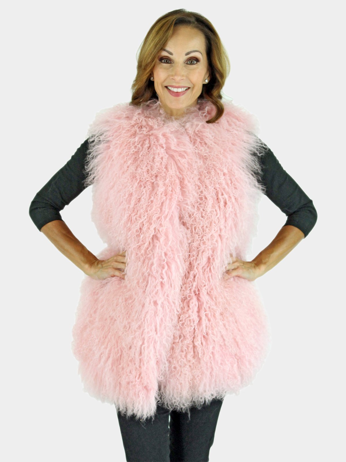 Woman's Pink Tibetan Lamb Fur Vest