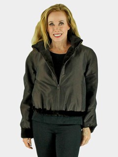 Woman's Brown Sheared Mink Fur Jacket Reversible to Rain Fabric