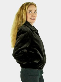Woman's Brown Sheared Mink Fur Jacket Reversible to Rain Fabric