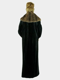 Woman's Black Sheared Mink Fur Coat with Sable Collar and Cuffs
