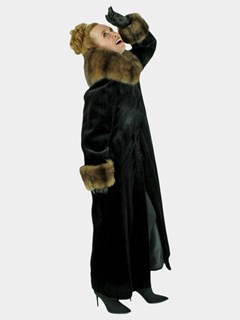 Woman's Black Sheared Mink Fur Coat with Sable Collar and Cuffs