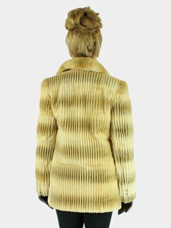 Woman's Two Tone Gold Grooved Sheared Mink Fur Jacket