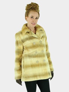 Woman's Two Tone Gold Grooved Sheared Mink Fur Jacket