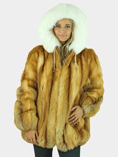 Woman's Natural Red Fox Fur Parka