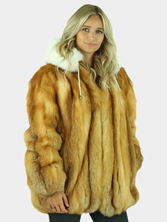 Woman's Natural Red Fox Fur Parka