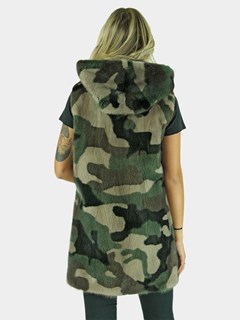 Woman's Camoflage Mink Fur Vest with Hood