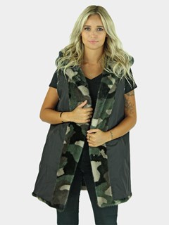 Woman's Camoflage Mink Fur Vest with Hood