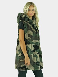 Woman's Camoflage Mink Fur Vest with Hood