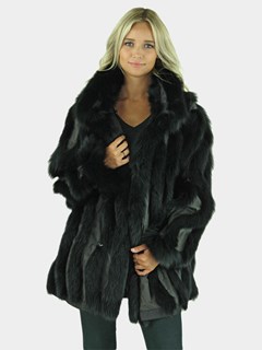 Woman's Black Fox Fur Stroller Reversing to Silk Rain Fabric