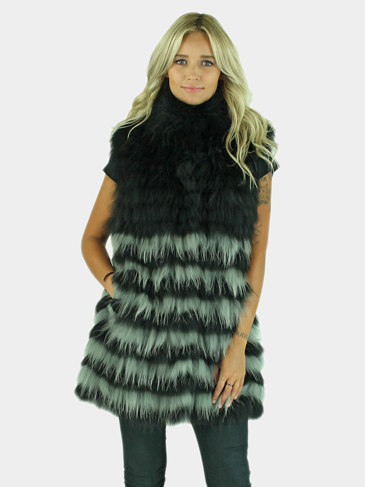 Woman's Black and Grey Finn Raccoon Fur Vest