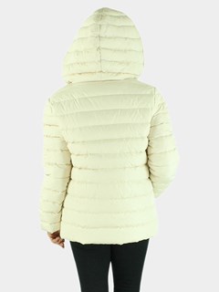 Woman's Beige Quilted Down Fabric Jacket with Zip-out Multicolored Mink Liner