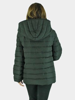 Woman's Black Quilted Down Fabric Jacket with Zip-out Multicolored Mink Liner