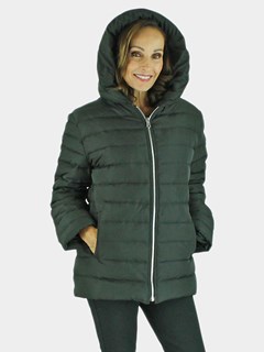 Woman's Black Quilted Down Fabric Jacket with Zip-out Multicolored Mink Liner