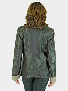 Woman's Brown and Beige Leather Zipper Jacket