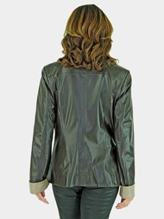 Woman's Brown and Beige Leather Zipper Jacket