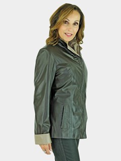 Woman's Brown and Beige Leather Zipper Jacket