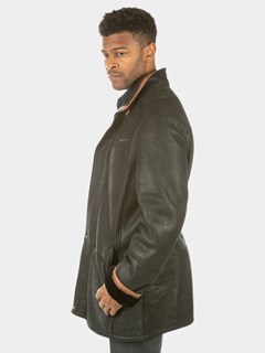 Man's Jet Iron Black Leather and Shearling Lamb Jacket