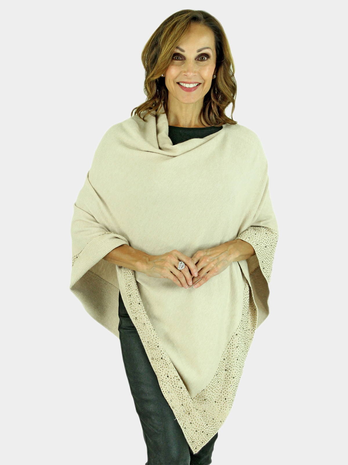 Woman's Beige Knit Fashion Poncho