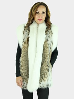 Woman's Natural Lynx Fur Vest with White Fox Trim