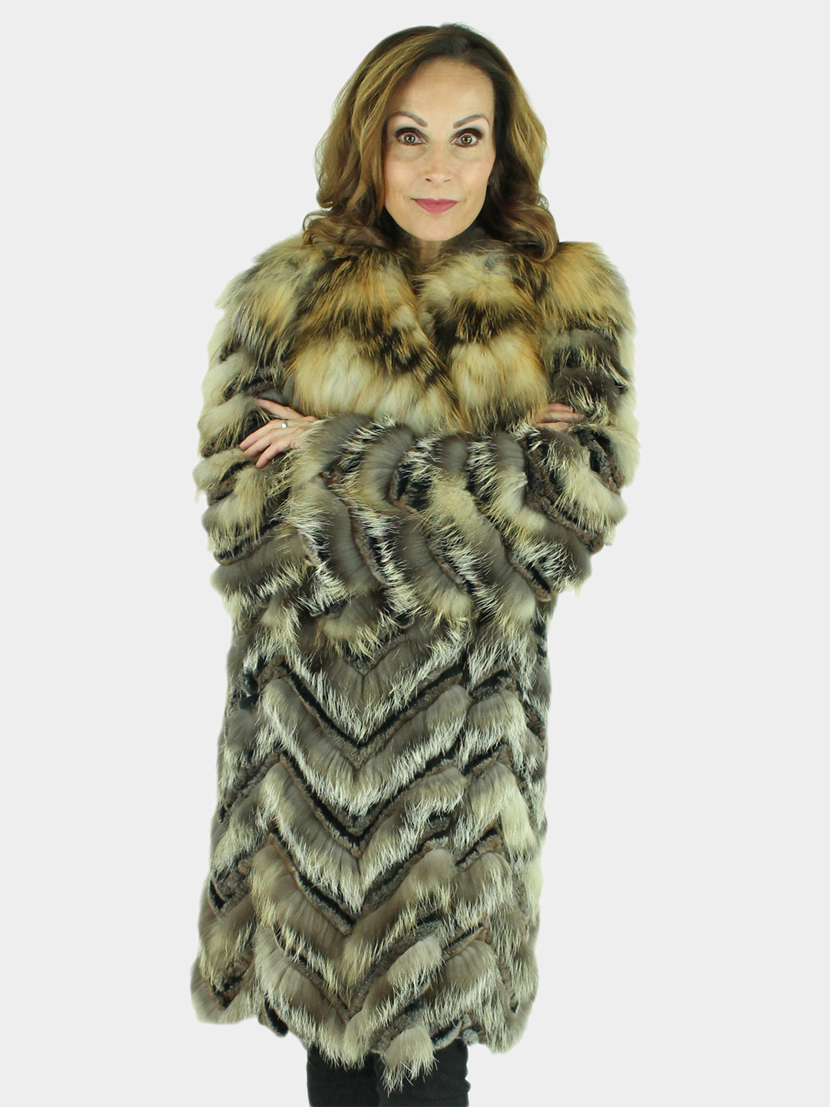 Woman's Camel Dyed Silver Fox and Rex Rabbit Fur Stroller