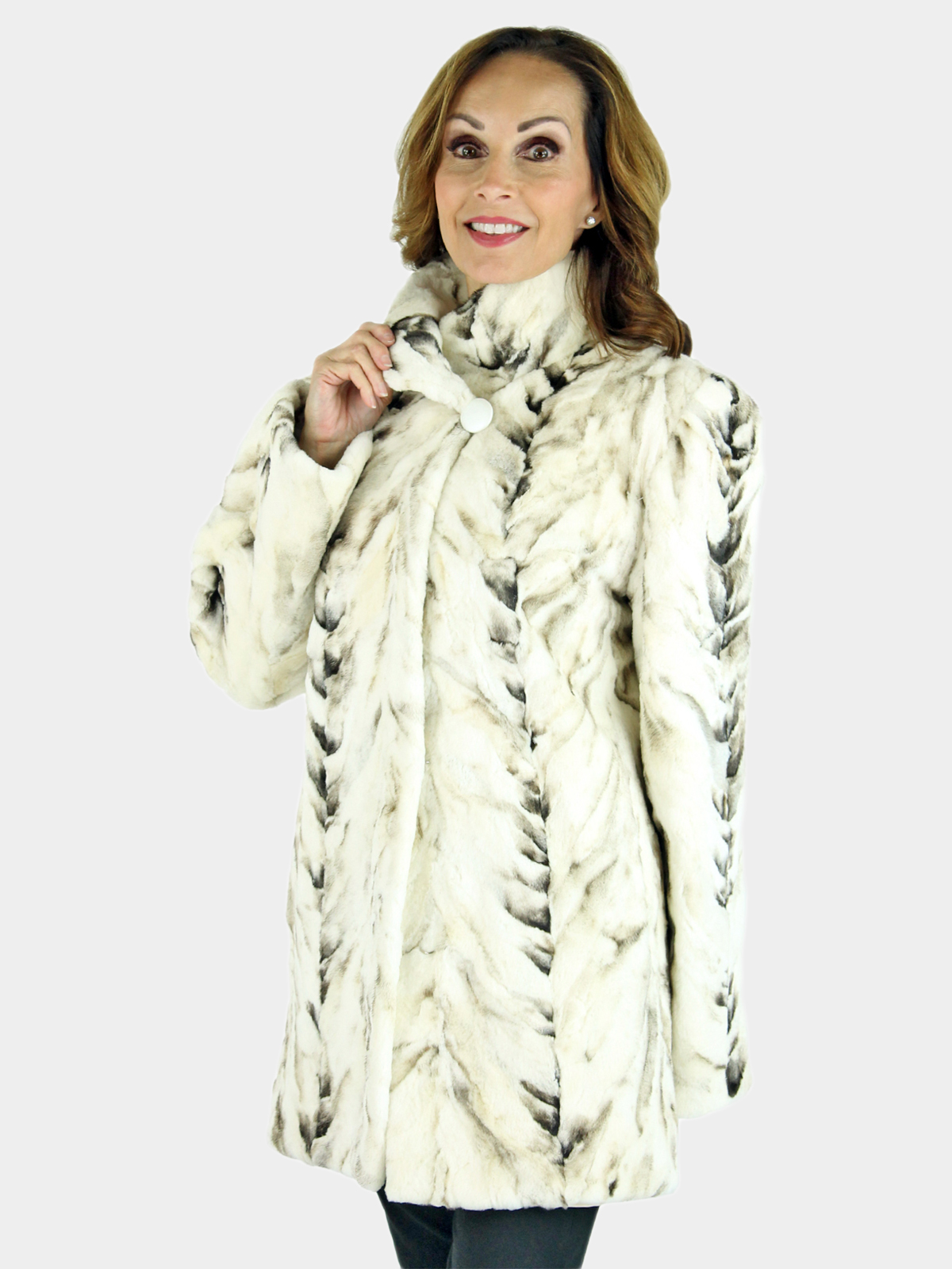 Woman's Beige and White Bleached Sheared Mink Fur Section Jacket