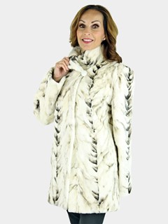 Woman's Beige and White Bleached Sheared Mink Fur Section Jacket