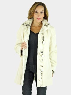 Woman's Beige and White Bleached Sheared Mink Fur Section Jacket