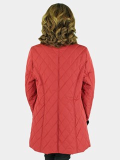 Woman's Red Taffeta Jacket with Black Rex Rabbit Fur Collar and Cuffs