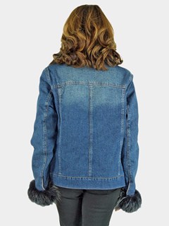 Woman's Denim Jean Jacket with Fox Trim