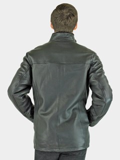 Man's Black Leather and Brown Shearling Fur Jacket