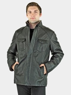 Man's Black Leather and Brown Shearling Fur Jacket