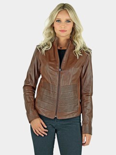 Woman's Sierra Brown Leather Zipper Jacket