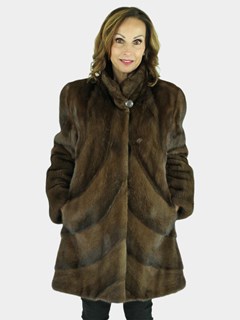 Woman's Scan Brown Mink Fur Diagonal Stroller