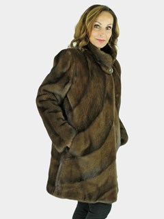 Woman's Scan Brown Mink Fur Diagonal Stroller