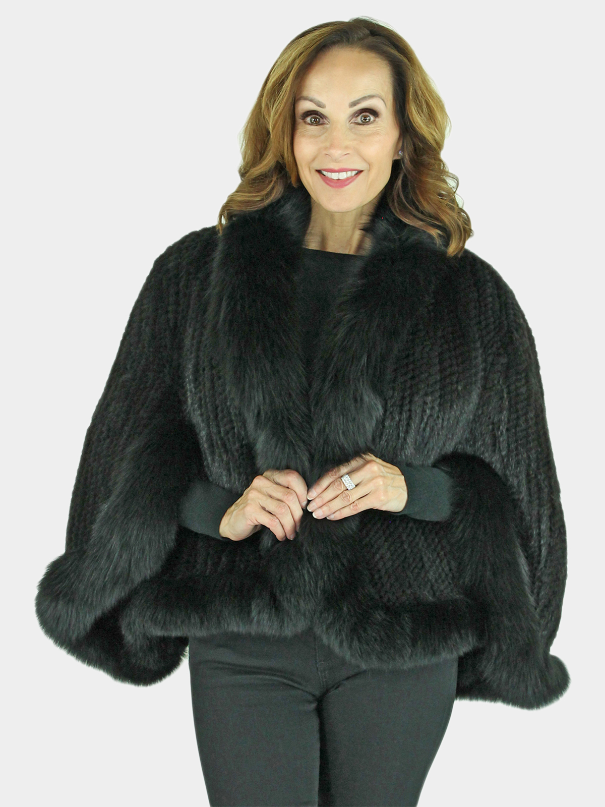 Woman's Black Knitted Mink Fur Cape