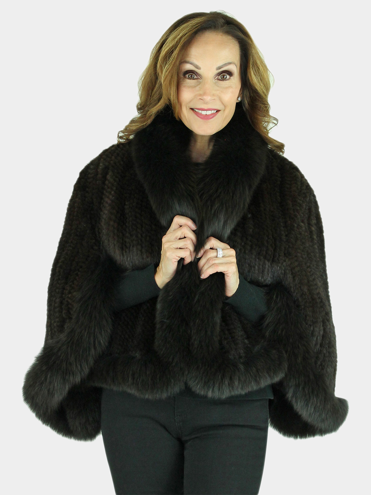 Woman's Mahogany Knitted Mink Fur Cape