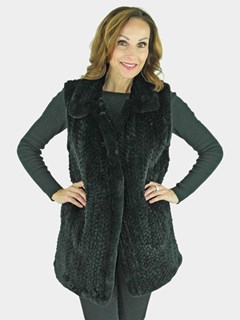 Woman's Black Knitted Rex Rabbit Fur Vest