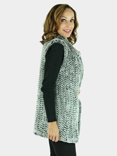 Woman's Grey Snotop Dyed Knitted Rex Rabbit Fur Vest