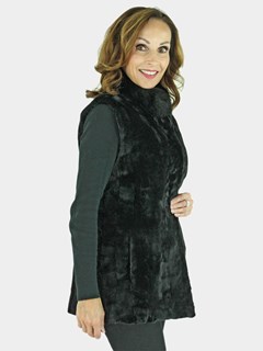 Woman's Black Sheared Mink Fur Section Vest
