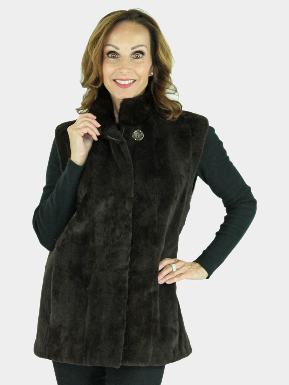 Woman's Brown Sheared Mink Fur Section Vest