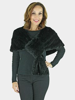 Woman's Black Knitted Rex Rabbit Fur Stole