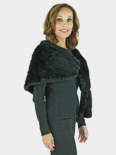 Woman's Black Knitted Rex Rabbit Fur Stole
