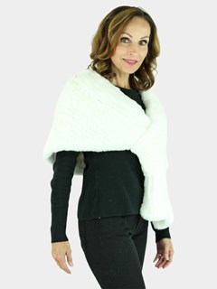 Woman's White Knitted Rex Rabbit Fur Stole