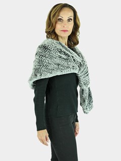 Woman's Chinchilla Dyed Knitted Rex Rabbit Fur Stole